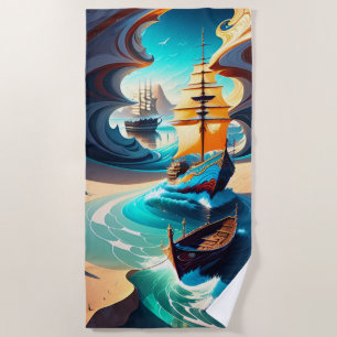 Sea And Sand Tall Ships Beach Towel