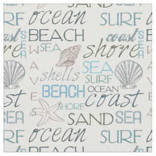 Sea and Surf Beach Typography and Shells Fabric