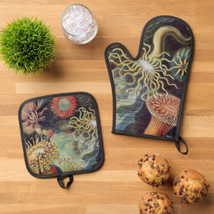 Sea Anemone Scientific Nature Ocean Oven Mitt & Pot Holder Set