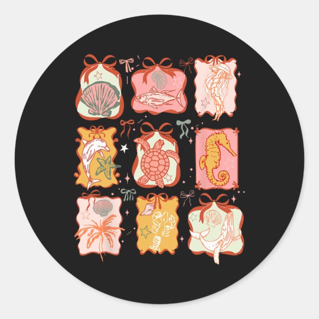 Sea Animal Coquette Bow Summer Vacation Hawaii Bea Classic Round Sticker (Front)