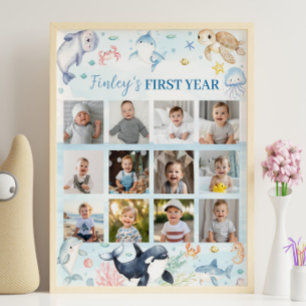 Sea Animal Kids Birthday Photo Milestone Sign