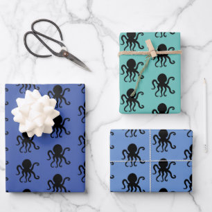 Sea Animal Octopus Silhouette Wrapping Paper Sheet
