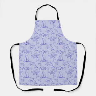 Sea animals and sailboat one line drawing pattern  apron