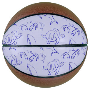 Sea animals and sailboat one line drawing pattern basketball