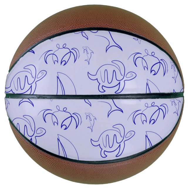 Sea animals and sailboat one line drawing pattern  basketball (Front)