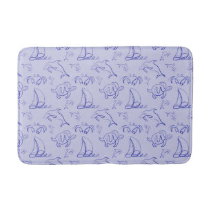 Sea animals and sailboat one line drawing pattern bath mat