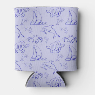 Sea animals and sailboat one line drawing pattern can cooler
