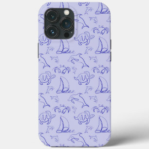 Sea animals and sailboat one line drawing pattern  iPhone 13 pro max case
