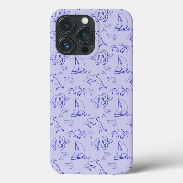 Sea animals and sailboat one line drawing pattern  Case-Mate iPhone case (Back)
