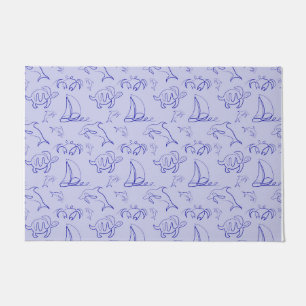 Sea animals and sailboat one line drawing pattern  doormat