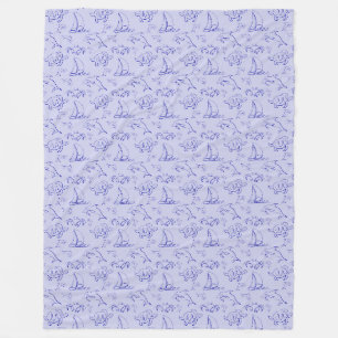 Sea animals and sailboat one line drawing pattern  fleece blanket