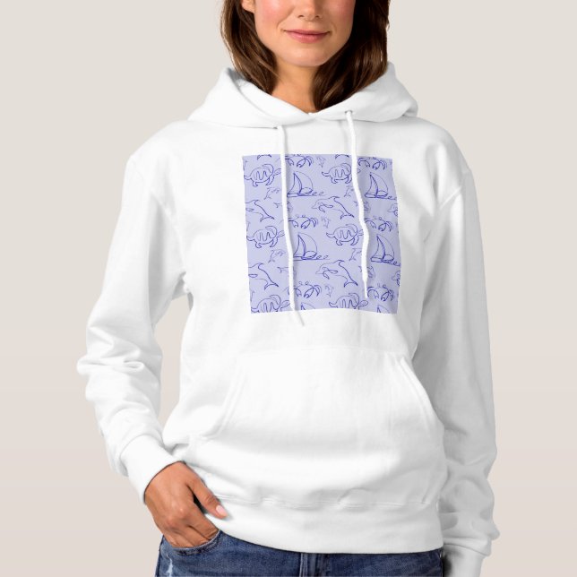 Sea animals and sailboat one line drawing pattern  hoodie (Front)