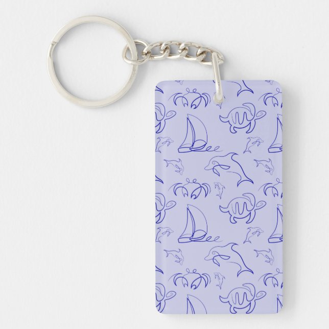 Sea animals and sailboat one line drawing pattern key ring (Front)