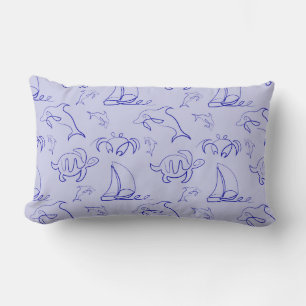 Sea animals and sailboat one line drawing pattern lumbar cushion