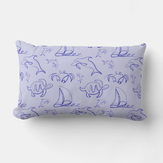Sea animals and sailboat one line drawing pattern  lumbar cushion