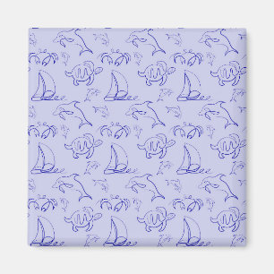 Sea animals and sailboat one line drawing pattern magnet