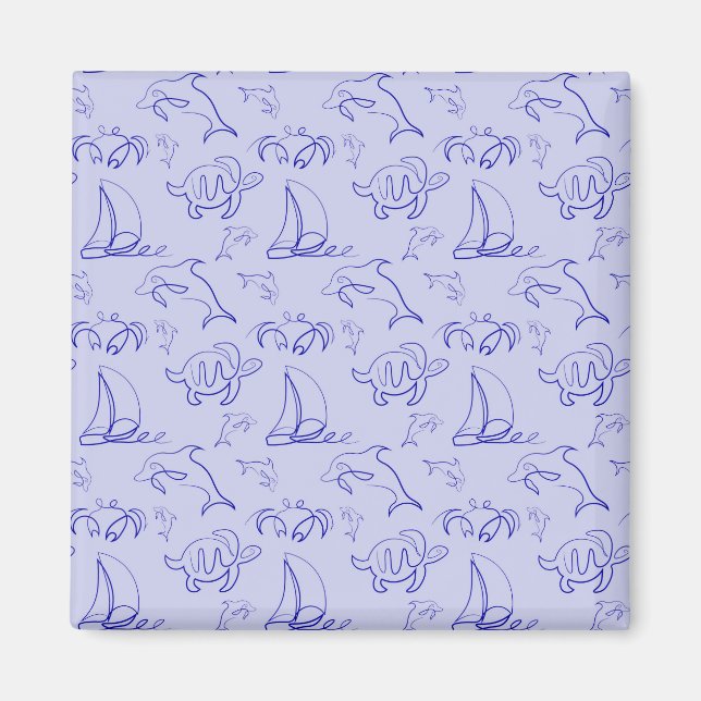 Sea animals and sailboat one line drawing pattern  magnet (Front)