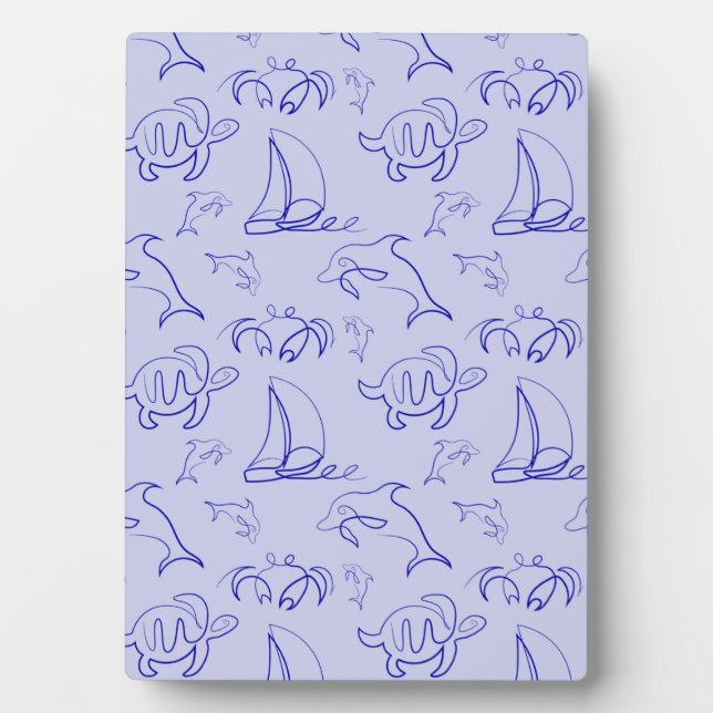 Sea animals and sailboat one line drawing pattern  plaque (Front)