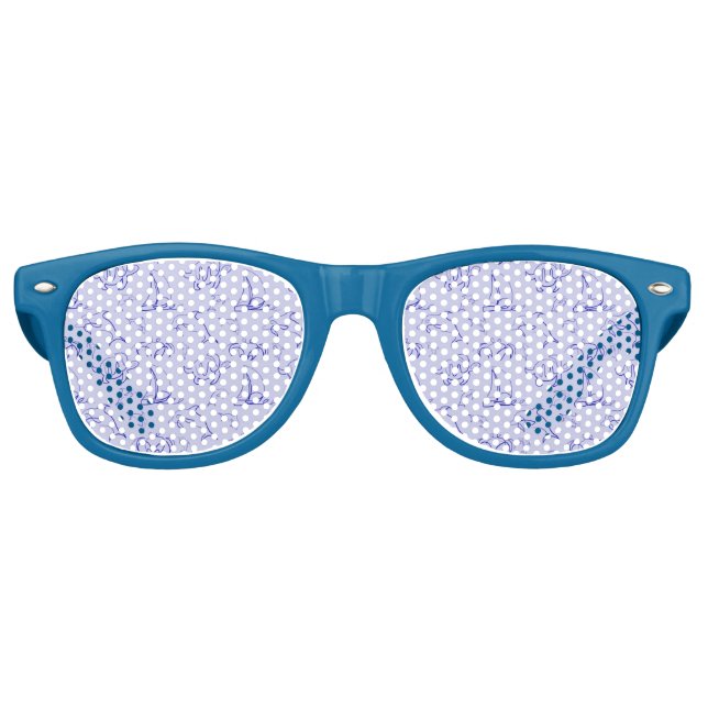 Sea animals and sailboat one line drawing pattern  retro sunglasses (Front)