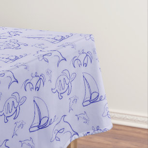Sea animals and sailboat one line drawing pattern  tablecloth