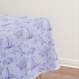 Sea animals and sailboat one line drawing pattern  tablecloth