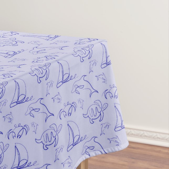 Sea animals and sailboat one line drawing pattern  tablecloth (In Situ)