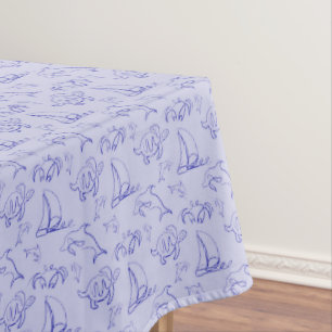Sea animals and sailboat one line drawing pattern  tablecloth
