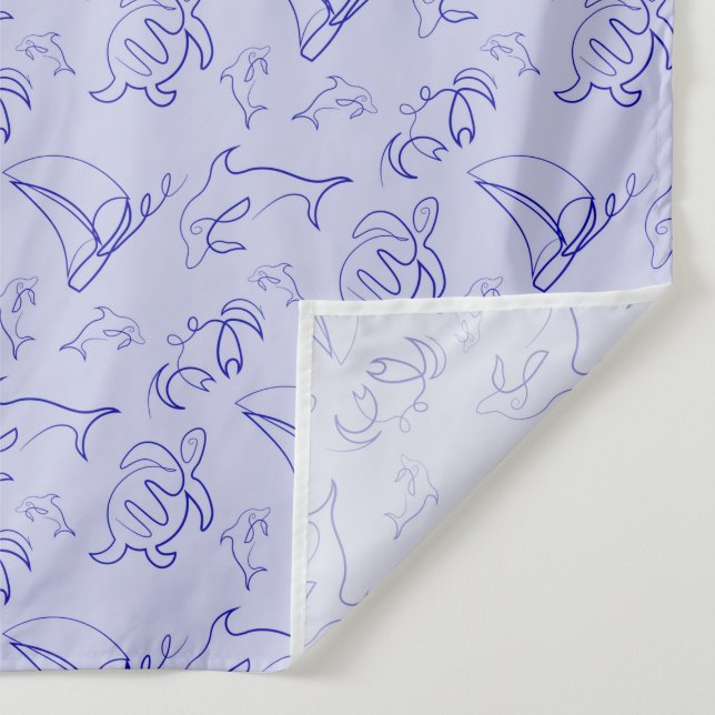 Sea animals and sailboat one line drawing pattern  tapestry (Detail)