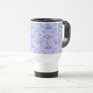 Sea animals and sailboat one line drawing pattern travel mug