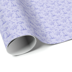 Sea animals and sailboat one line drawing pattern  wrapping paper