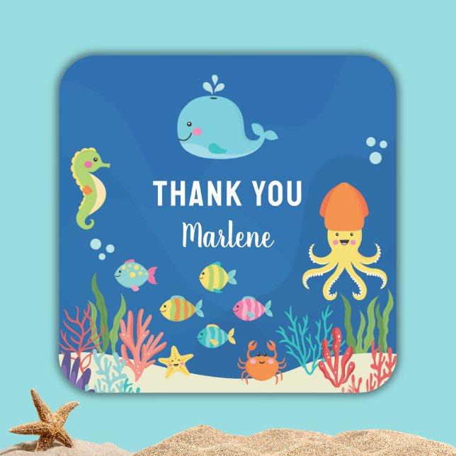Sea animals baby shower square sticker (Creator Uploaded)