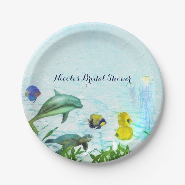 Sea Animals Beach Watercolor Elegant Party Custom Paper Plate (Front)