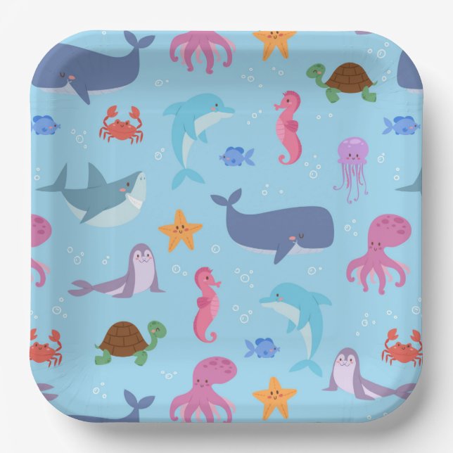 Sea Animals Birthday Party Paper Plate (Front)