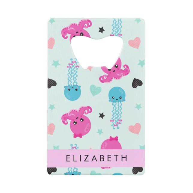 Sea Animals, Octopus, Jellyfish, Hearts, Your Name (Front)