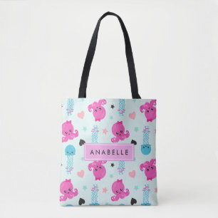 Sea Animals, Octopus, Jellyfish, Hearts, Your Name Tote Bag