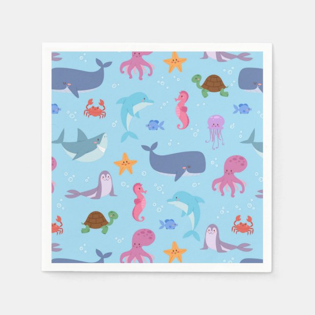 Sea Animals Paper Napkins, Under the Sea Party  Napkin (Front)