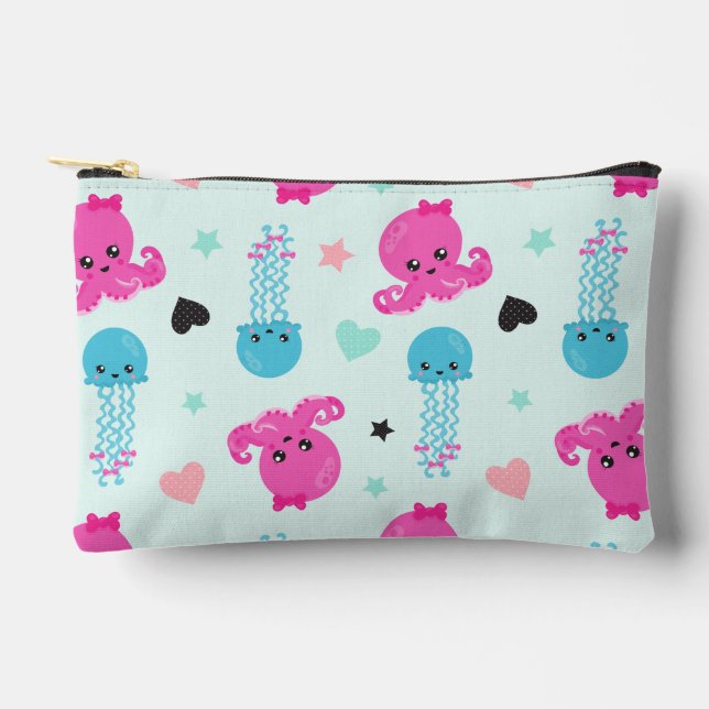 Sea Animals, Sea Life, Octopus, Jellyfish, Hearts Accessory Pouch (Front)