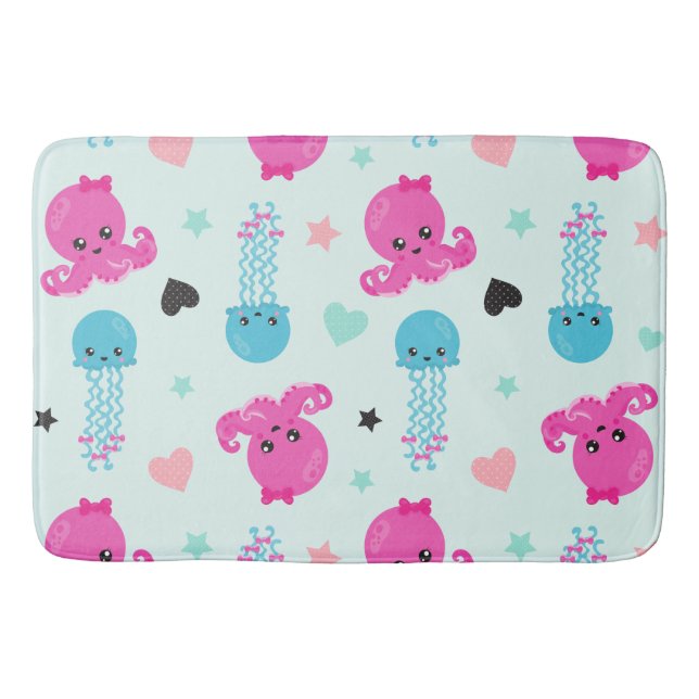 Sea Animals, Sea Life, Octopus, Jellyfish, Hearts Bath Mat (Front)