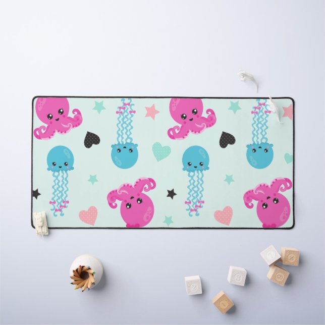 Sea Animals, Sea Life, Octopus, Jellyfish, Hearts Desk Mat (Kids Table)