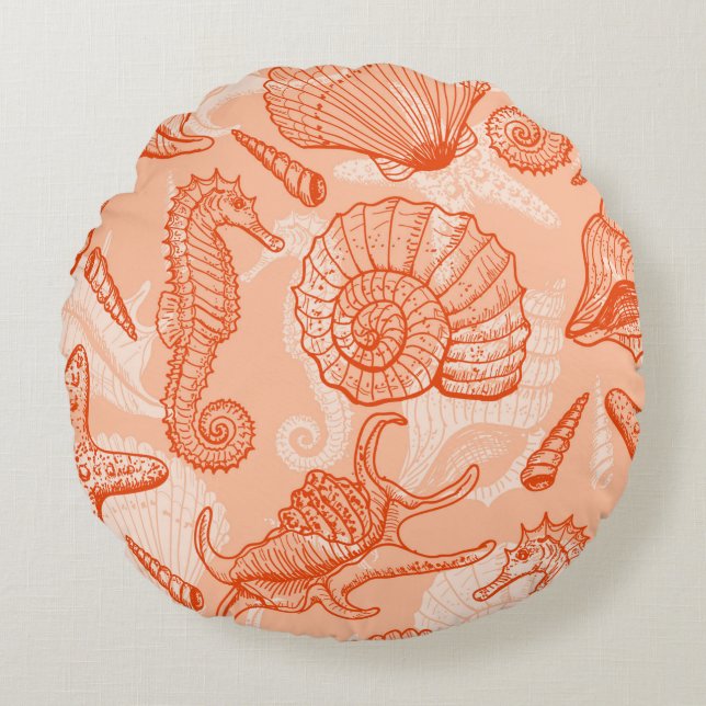 Sea animals seamless pattern round cushion (Front)