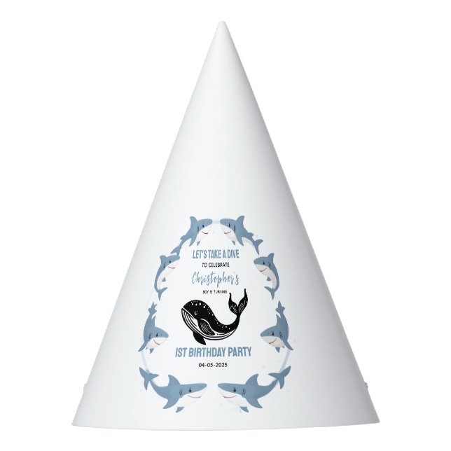 Sea Animals Shark 1st Birthday | Under the Sea  Party Hat (Front)