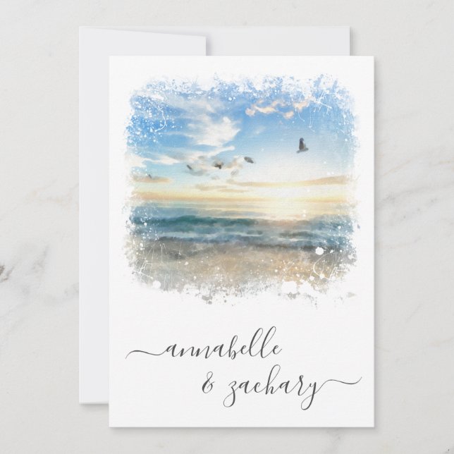 ** Sea Artistic RSVP - Beach Ocean QR AR7 Wedding Invitation (Front)