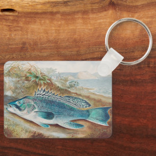 Sea Bass by S.A. Kilbourne, Vintage Fish Key Ring