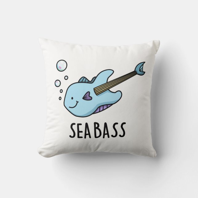 Sea Bass Funny Bass Guitar Fish Pun  Cushion (Front)