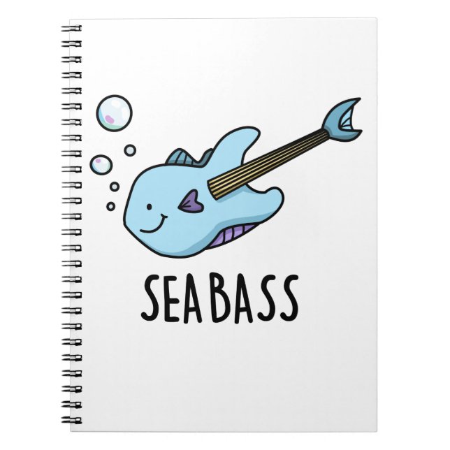 Sea Bass Funny Bass Guitar Fish Pun Notebook (Front)