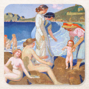 Sea Bathing, Maurice Denis Square Paper Coaster