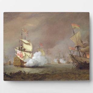 Sea Battle of the Anglo-Dutch Wars, c.1700 (oil on Plaque