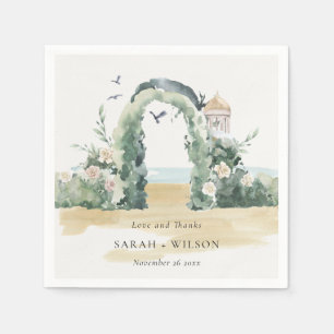 Sea Beach Floral Arch Botanical Wedding Thanks Napkin