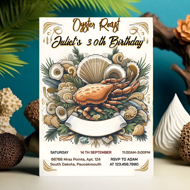 Sea Beach Seafood pearl oyster roast 30th Birthday Invitation (Creator Uploaded)