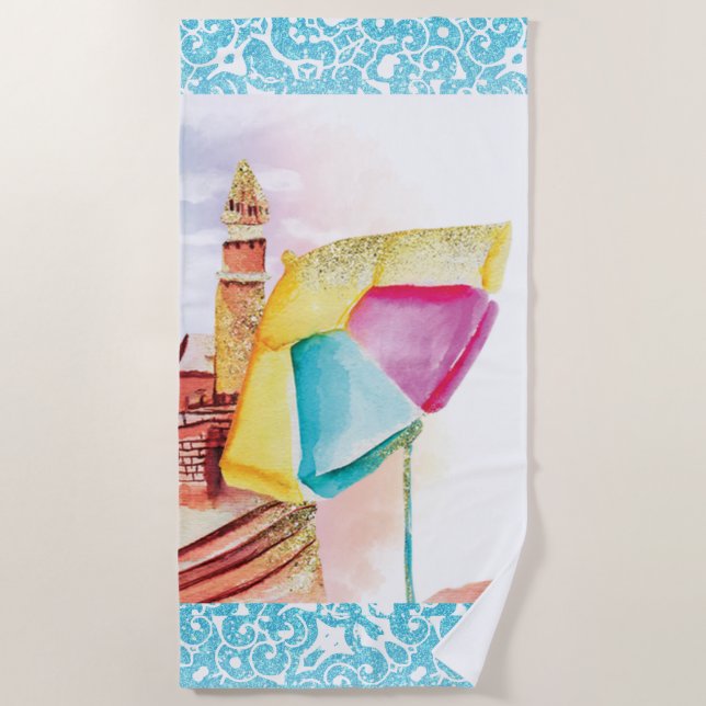 *~* Sea Beach Umbrella Sand Castle Beach Towel (Front)